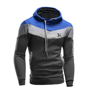 Men’s Blue & Grey Contrast Panel Hoodie – Modern Street Style