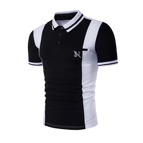 Men’s Black & White Contrast Panel Polo Shirt