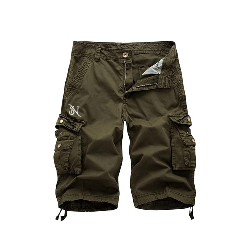 Menβs Army Green Multi-Pocket Cargo Shorts