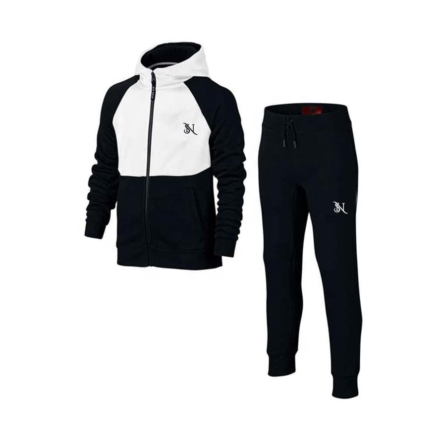 Menβs Black & White Premium Hoodie Track Suit