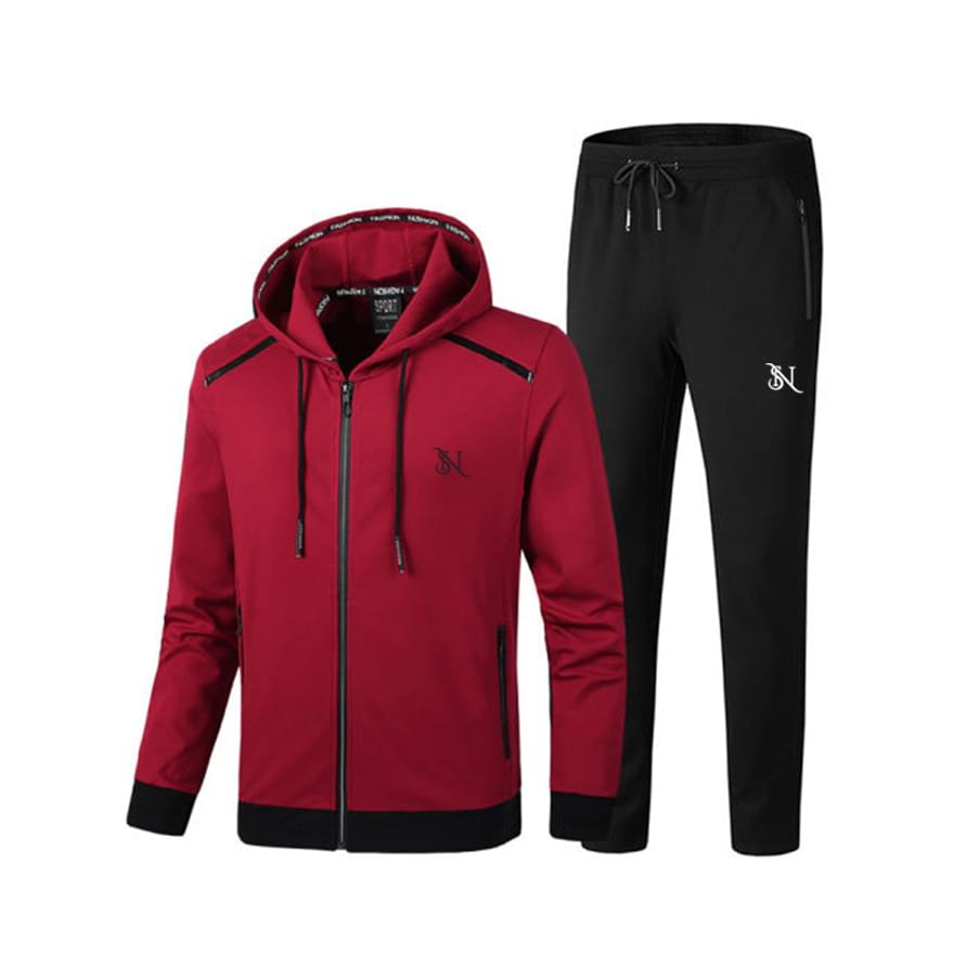 Menβs Maroon & Black Premium Hooded Track Suit