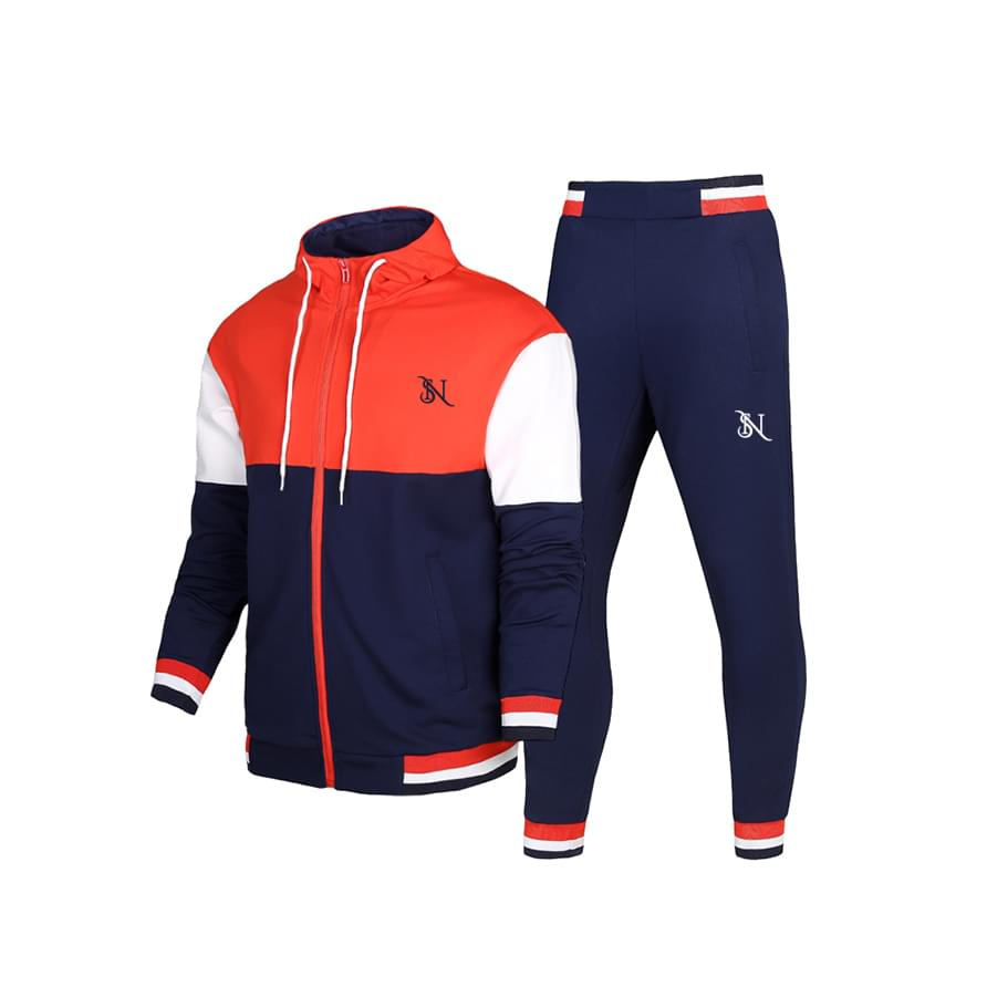 Menβs Navy & Red Color Block Premium Track Suit