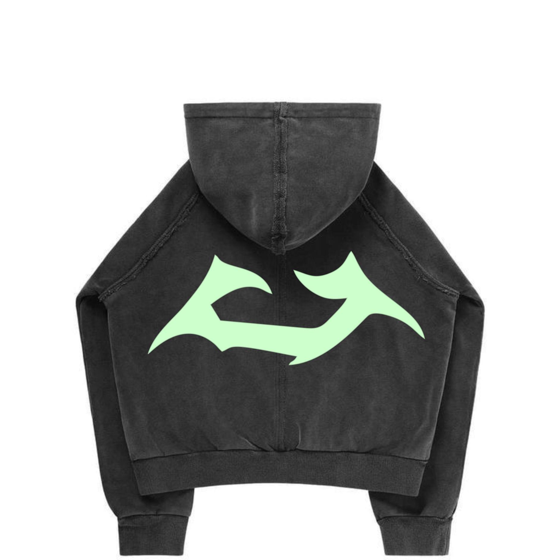 Unisex Black Graphic Street Hoodie β Glow Green Gothic Print - Image 2