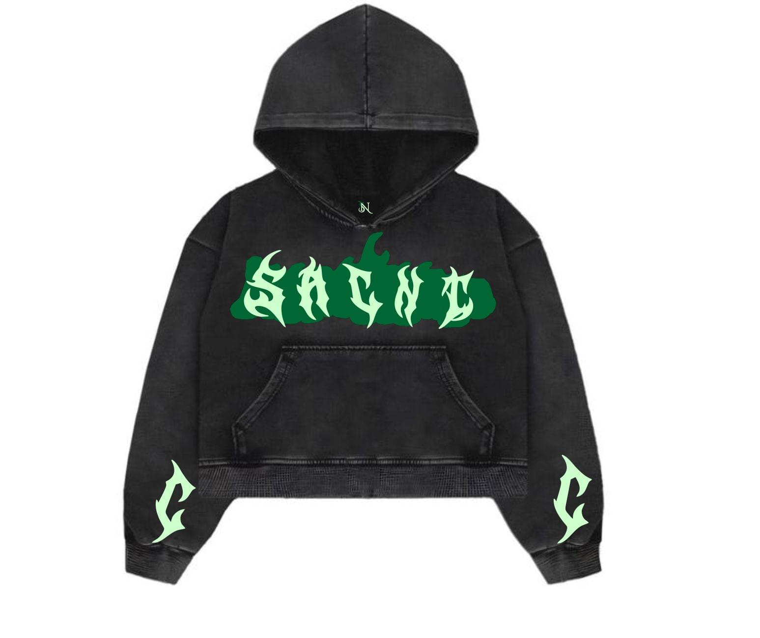 Unisex Black Graphic Street Hoodie β Glow Green Gothic Print
